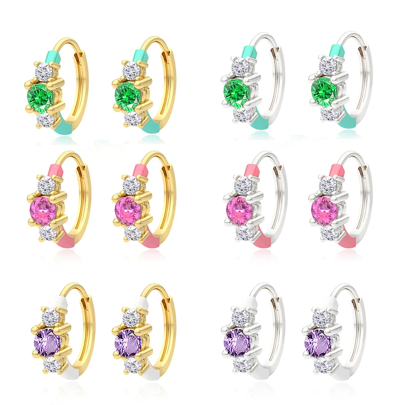 

Aide Bling Zircon Earrings Real 925 Sterling Silver Rainbow Color Enamel Hoop Earring For Women aros plata 925 mujer joyeria