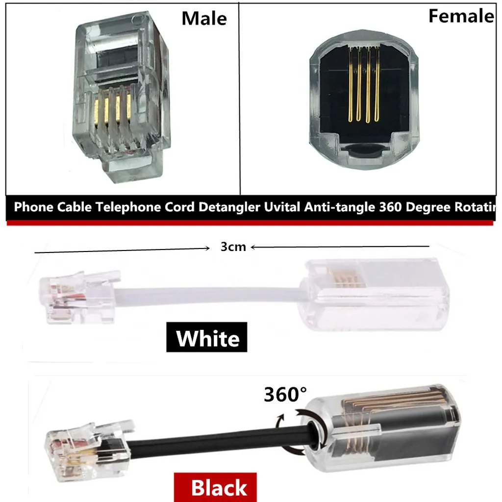 Универсальный телефонный шнур с защитой от спутывания RJ9/RJ10/RJ22 стационарный