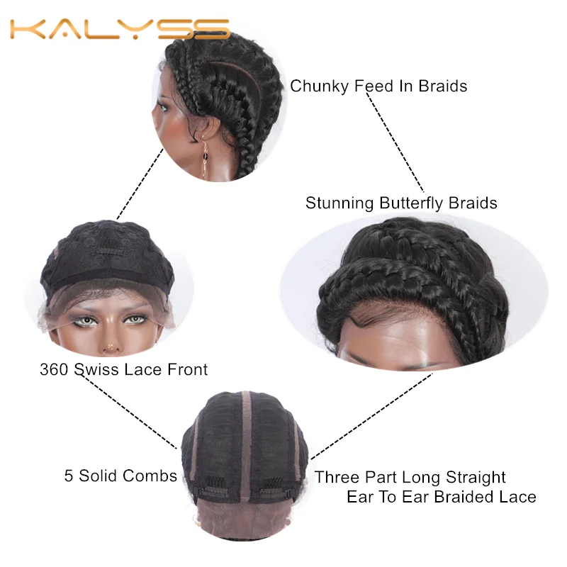 

Kalyss 25 Inches Cornrow Braids 360 Swiss Lace Front Wigs Double Dutch Hand Box Braided Synthetic Lace Wigs for Black Women