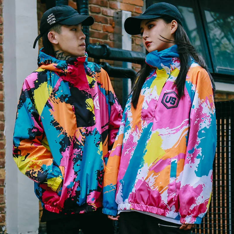 Граффити чернил Толстовка Куртка пальто мужская хип хоп Harajuku цвет куртка с