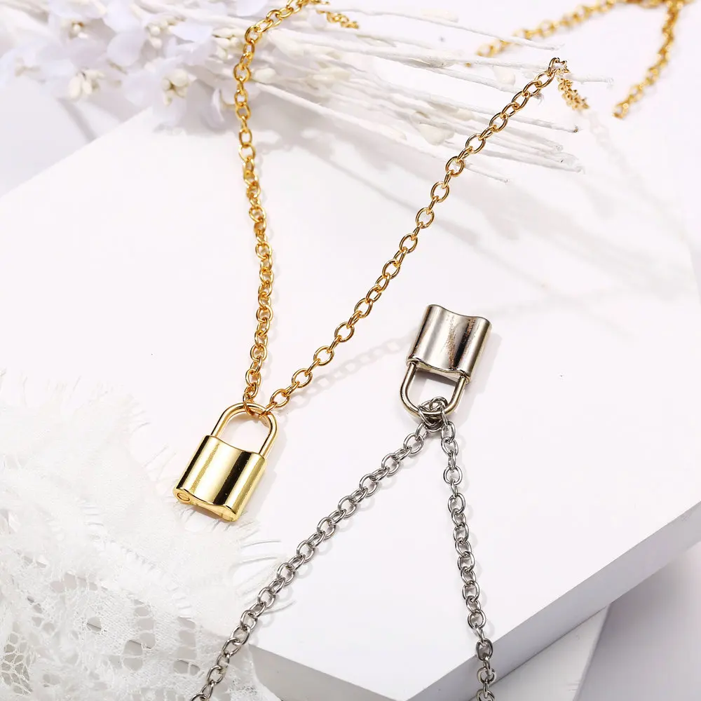 

Popular lock pendant necklace chain collier jewelry collier femme bisuteria ketting kolye bijoux colar masculino cadena punk