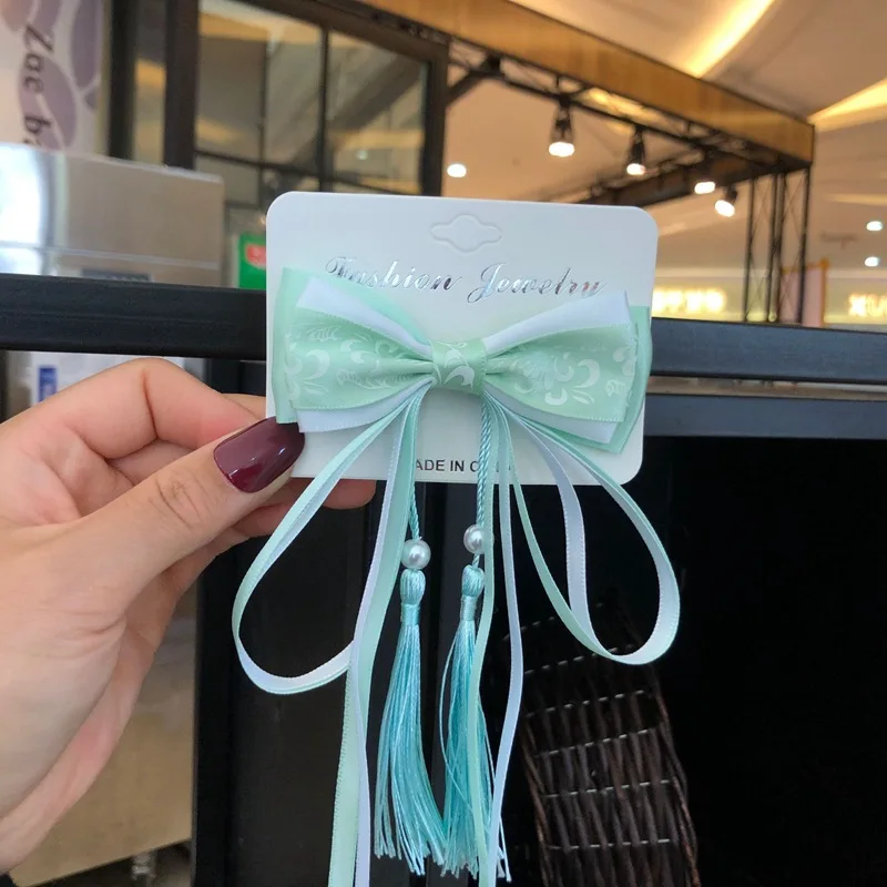 Заколка для волос с кисточками белый и синий зажим в китайском старинном стиле