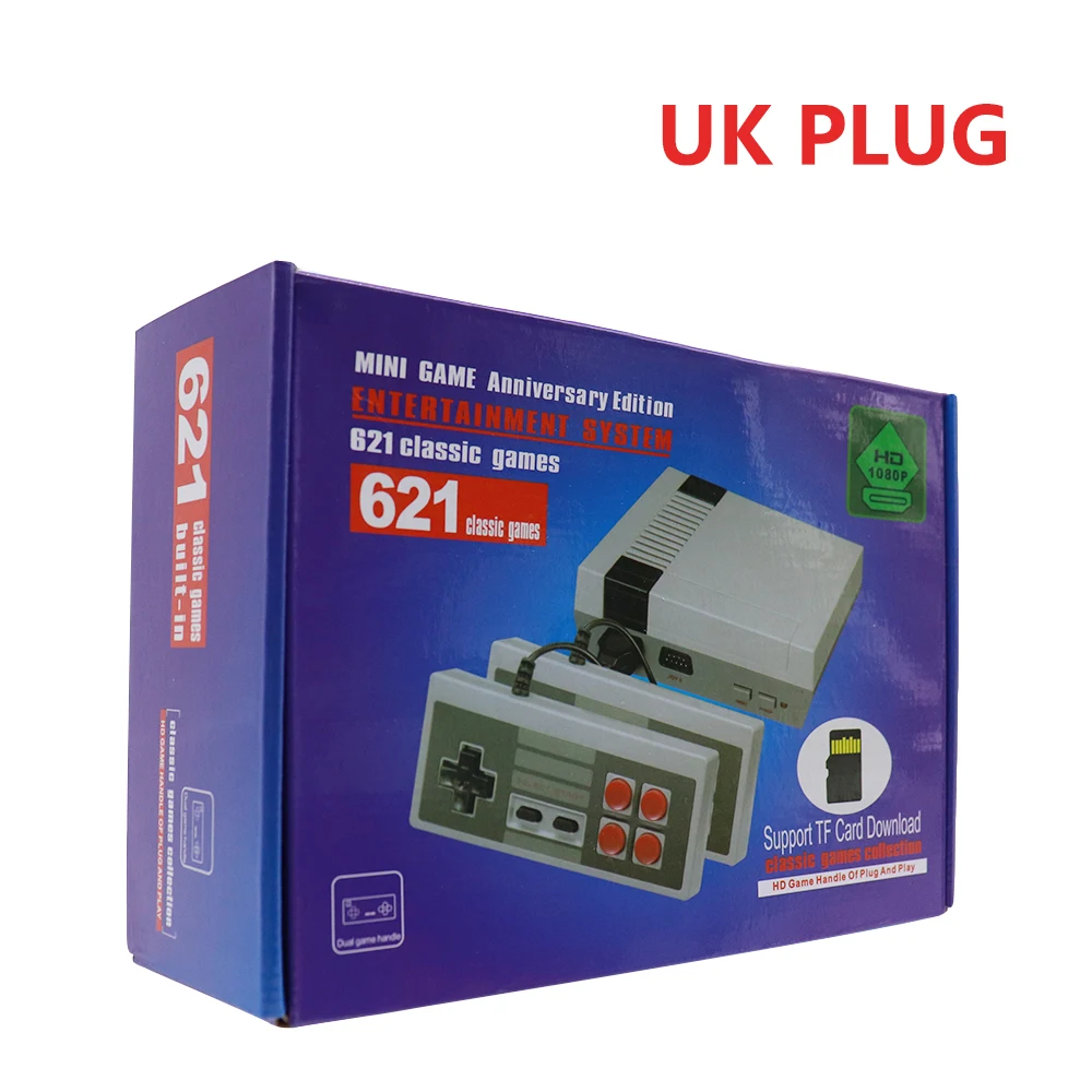 UK PLUG Мини-классическая игровая консоль NES tv с поддержкой tf-карты 8 бит Ретро игровая консоль встроенный 621 игр HDMI Портативный игровой плеер - Цвет: UK PLUG