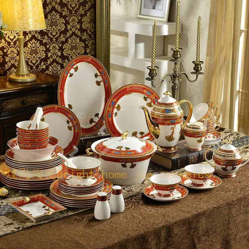 

Европейский набор посуды из костяного фарфора 43 шт., Западная Еда/дом для стейка, керамическая посуда, подарок на свадьбу