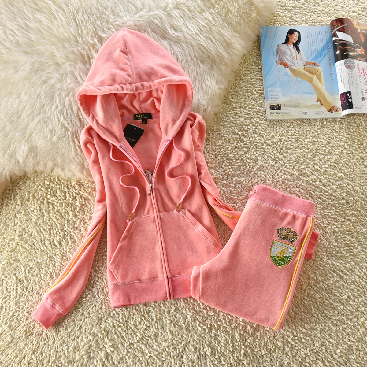 

Spring 2022 Activewear 2 Piece Hoodie Sweatshirt Loose Sweatpants Pants Set Women's Activewear Pink S-2XL