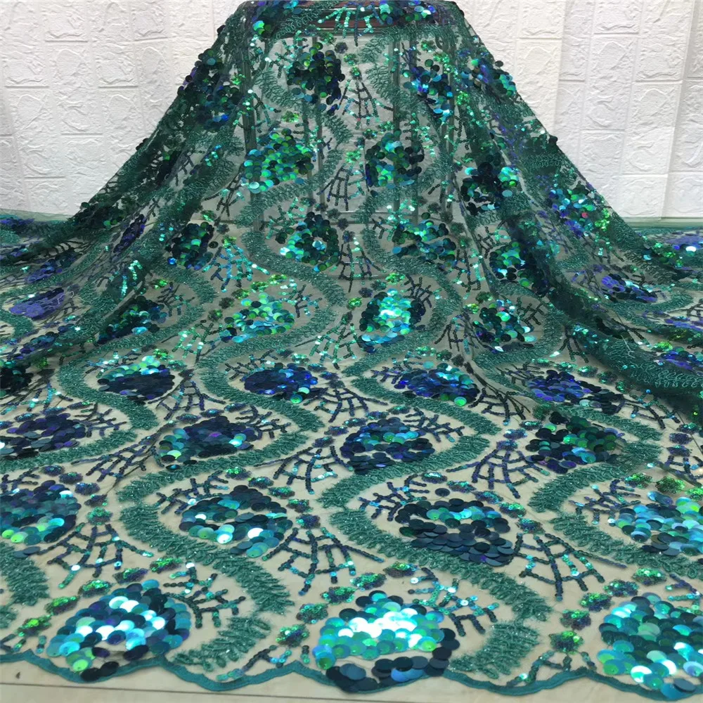 

Luxury Sequins Lace Fabrics Emerald Purple Mesh Lace African Fabric Lace with Sequins for Women Wedding Party Dress