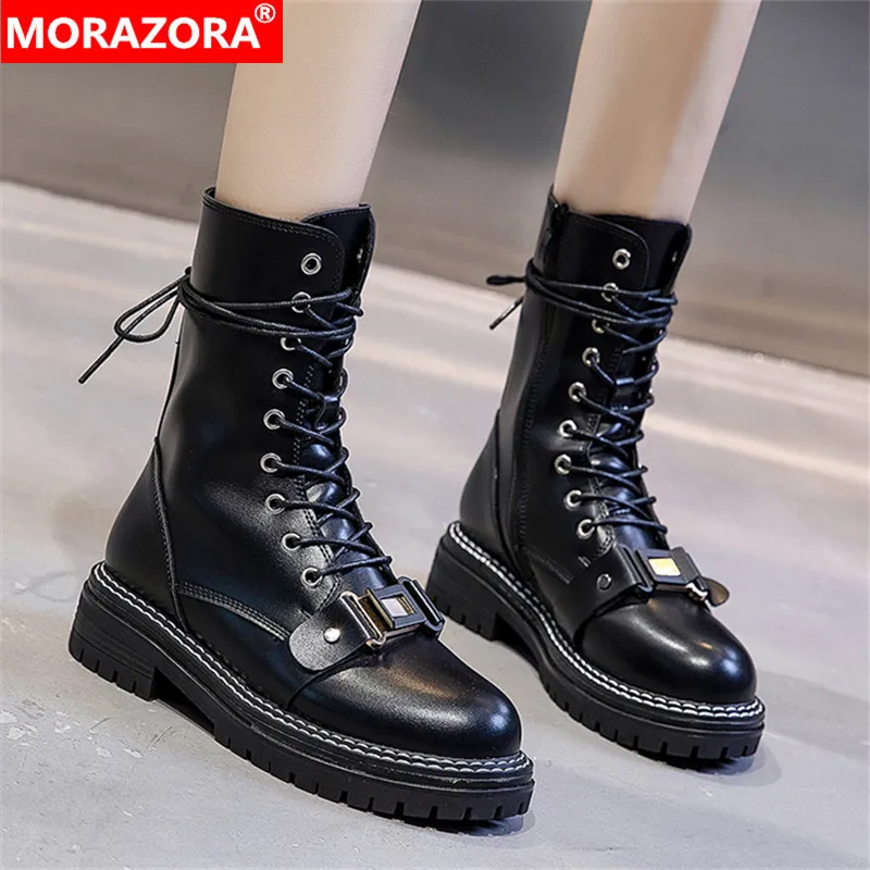 MORAZORA/2020 г. Новое поступление модные женские брендовые ботинки удобные черные