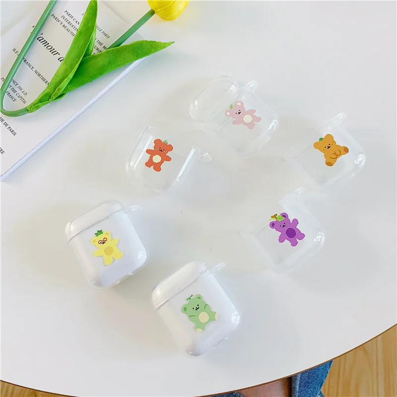 Мягкий силиконовый чехол для apple airpods с фруктовыми медведями плотный