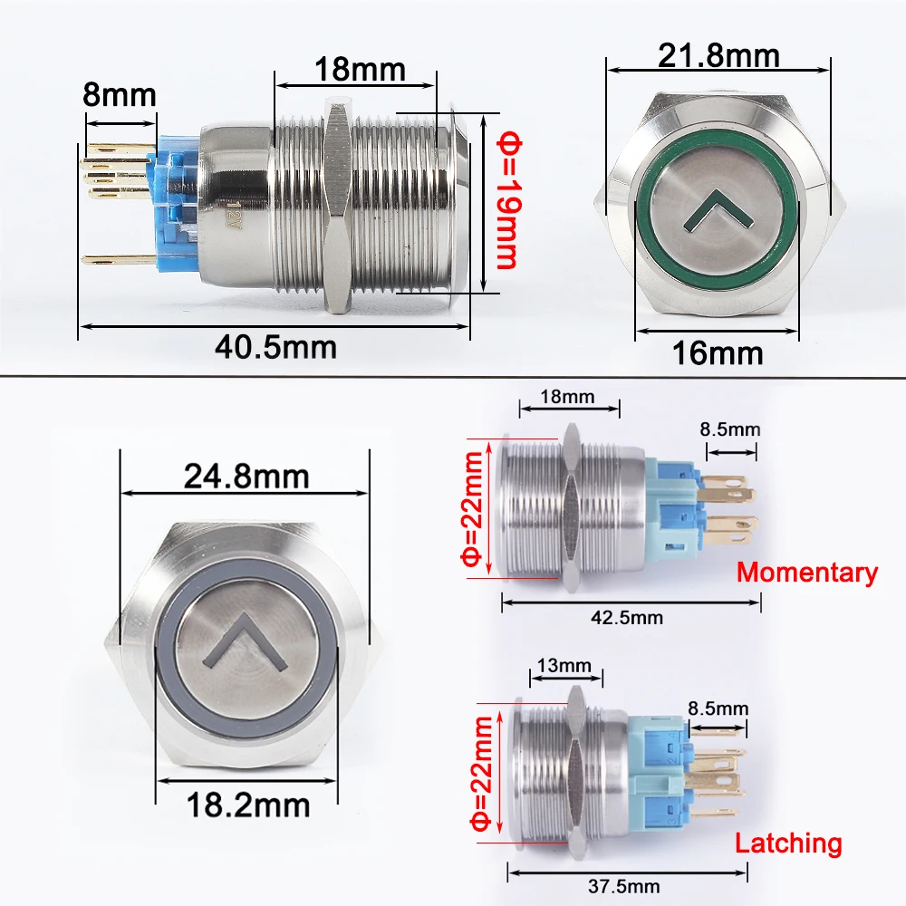 Светодиодный фиксации металлический кнопочный переключатель 19/22 мм стрелочный L