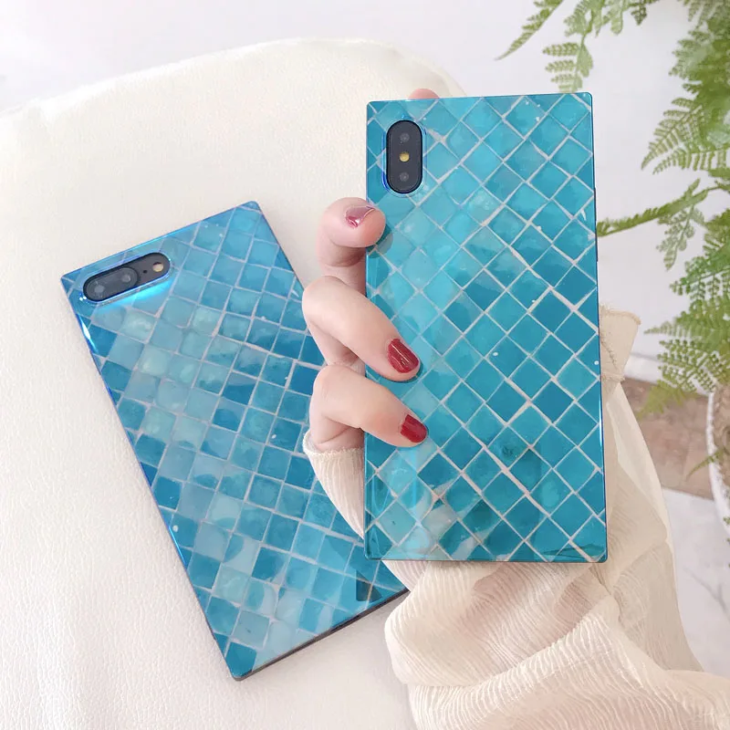 Роскошный призматический чехол в клетку Blue Ray для iPhone SE 2020 SE2 11 Pro Xs Max 6 6s 7 8 Plus X