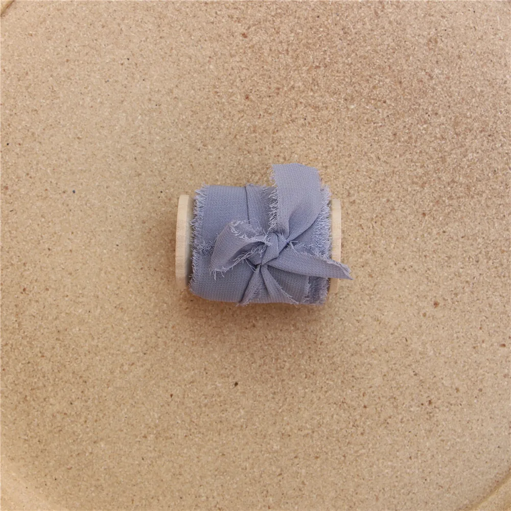 3 шт. ручной работы потертые края шифоновая шелковая лента с деревянной катушкой