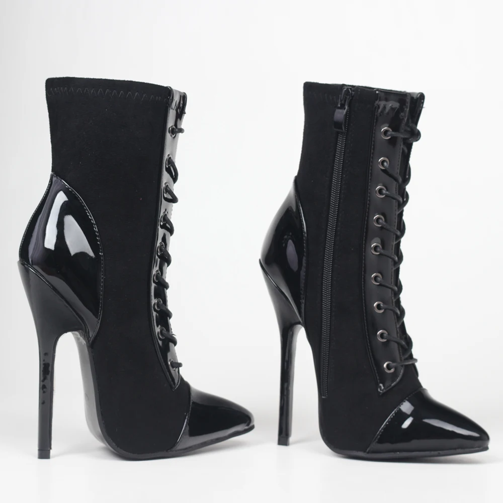 IN STOCK Ankle Boots 14CM High Heel Pointed toe Cross-tied Women Sexy BDSM Shoes Big Size 36-46