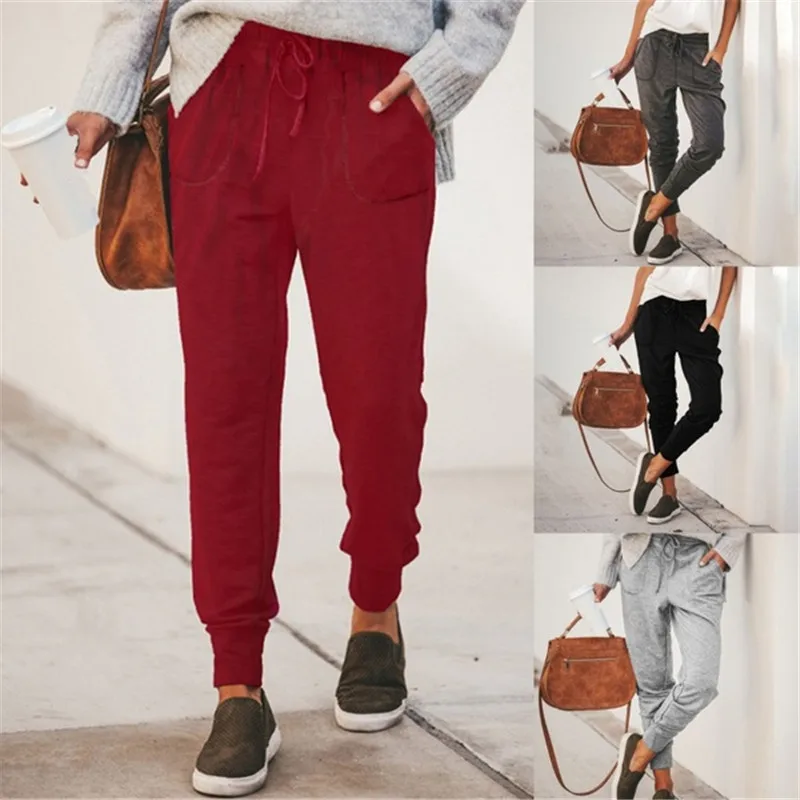 

New Women Jogger Pants Casual Loose Drawstring Sweatpants Sports Soft Trousers 2021