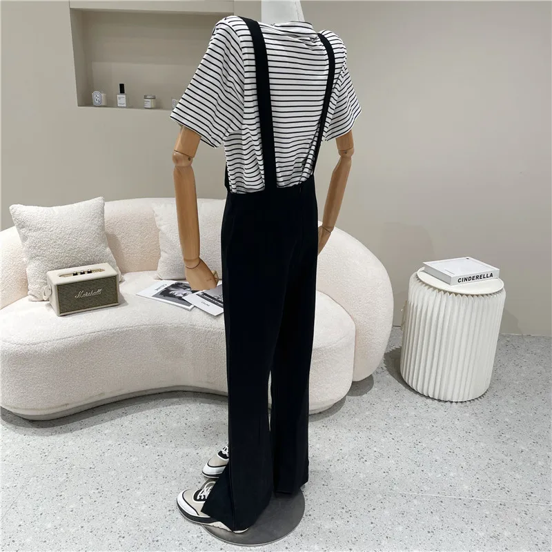 

Two piece set Women's Spring Summer 2021 Fashion Stripe loose short sleeve T-shirt + retro slim split pants