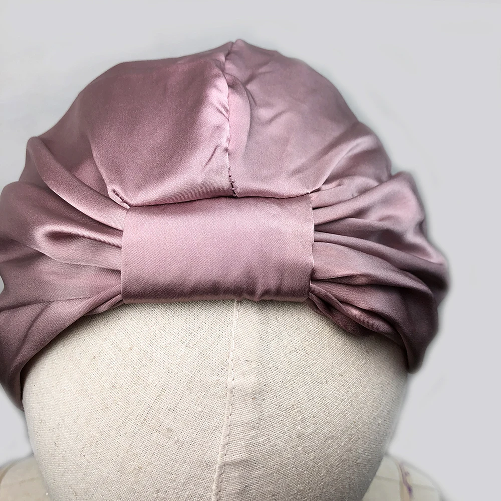 

Women Sleep Hat Soft Pure Silk Charmeus Night Sleep Cap Hair Bonnet Silk Comfortable Head Cover Wide Elastic Band Hair Loss Cap