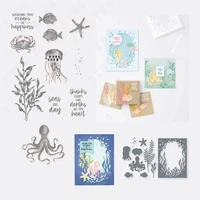 new marine life starfish jellyfish octopus metal die cuts and stamps set diy crafts scrapbooking album decoration embossing mold