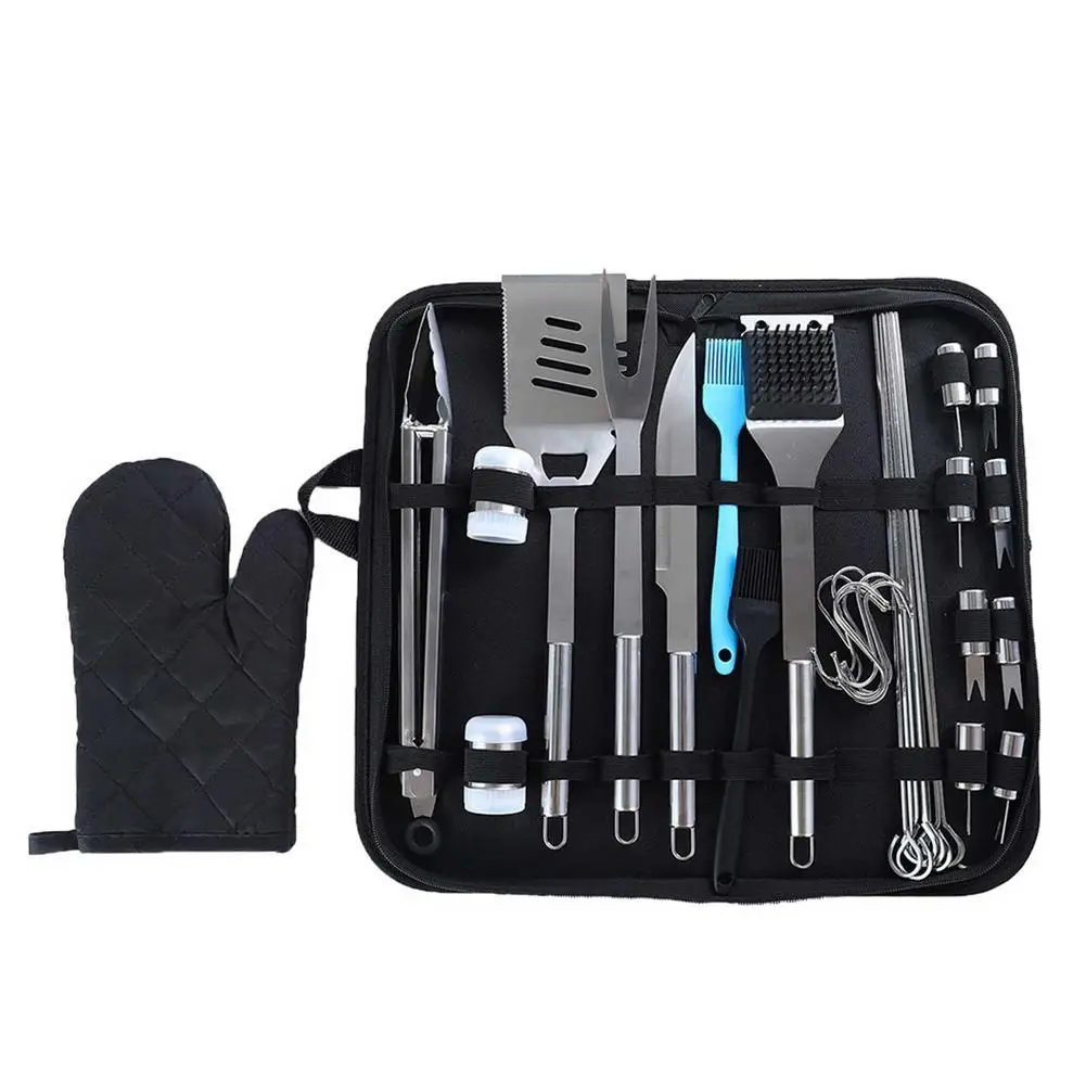 

35-Piece Barbecue Tool Set Stainless Steel Cutlery Outdoor BBQ Tool Set Combination Set Hand-held Cloth Bag Camping Equipment