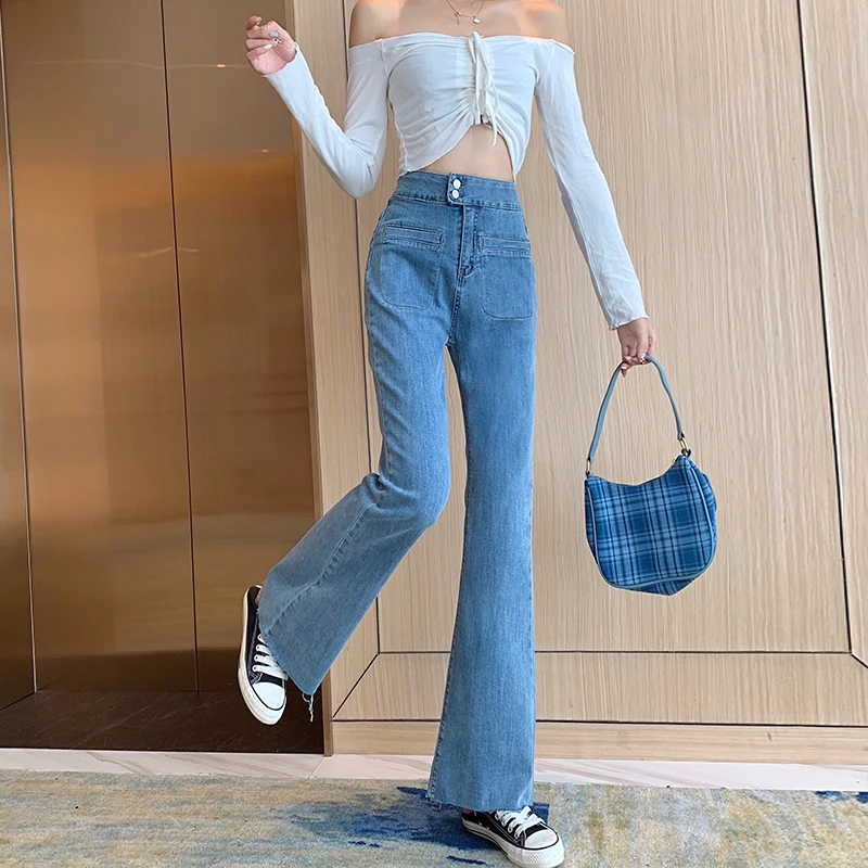 

Womens high waisted Jeans, wide leg blue Jeans, womens high rise Jeans, womens washed skinny Jeans