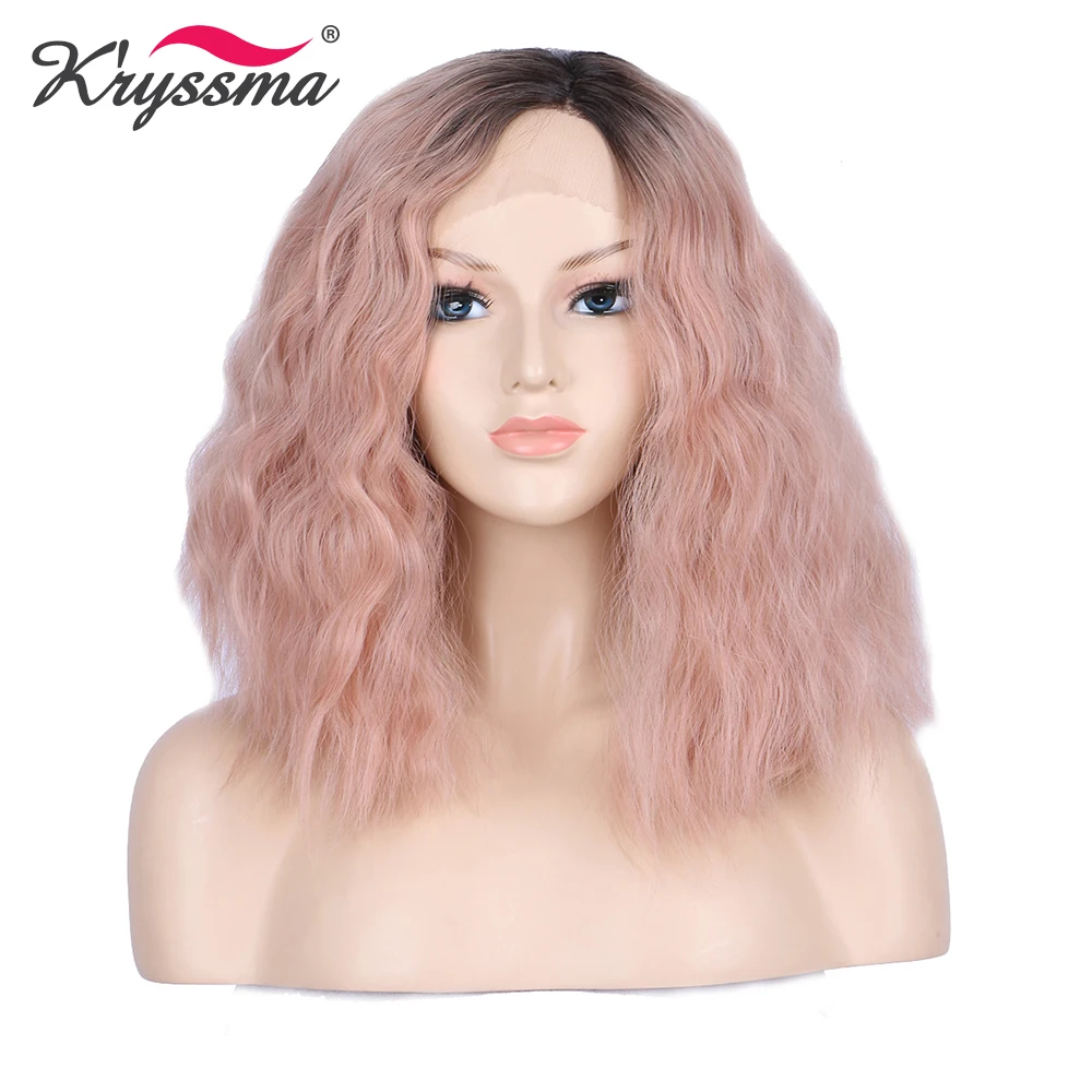 

Kryssma Ombre Blonde Wig Short Wave Synthetic Wigs Lace Front Wig Pink Copper Red Cosplay Wigs Mixed Black For Women