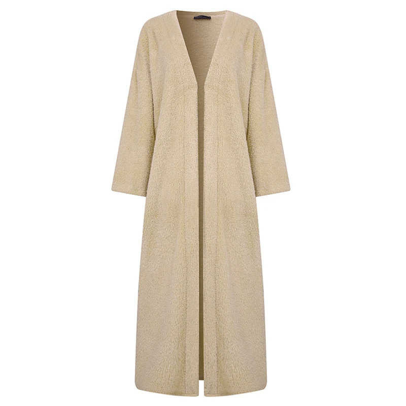 

ZANZEA Women Long Sleeve Faux Fur Plush Fluffy Coats Winter Autumn Open Front Cardigan Casual Solid Long Outwear Warm Jackets