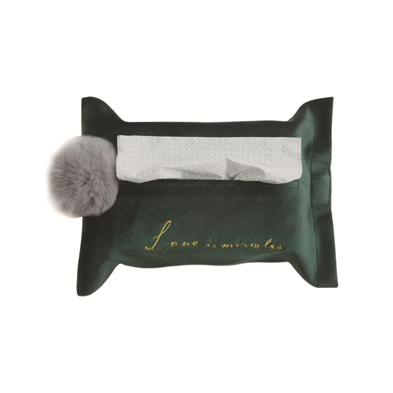 

Nordic Ins Dutch velvet embroidery wool ball tissue cover car car home velvet velvet pump tissue box