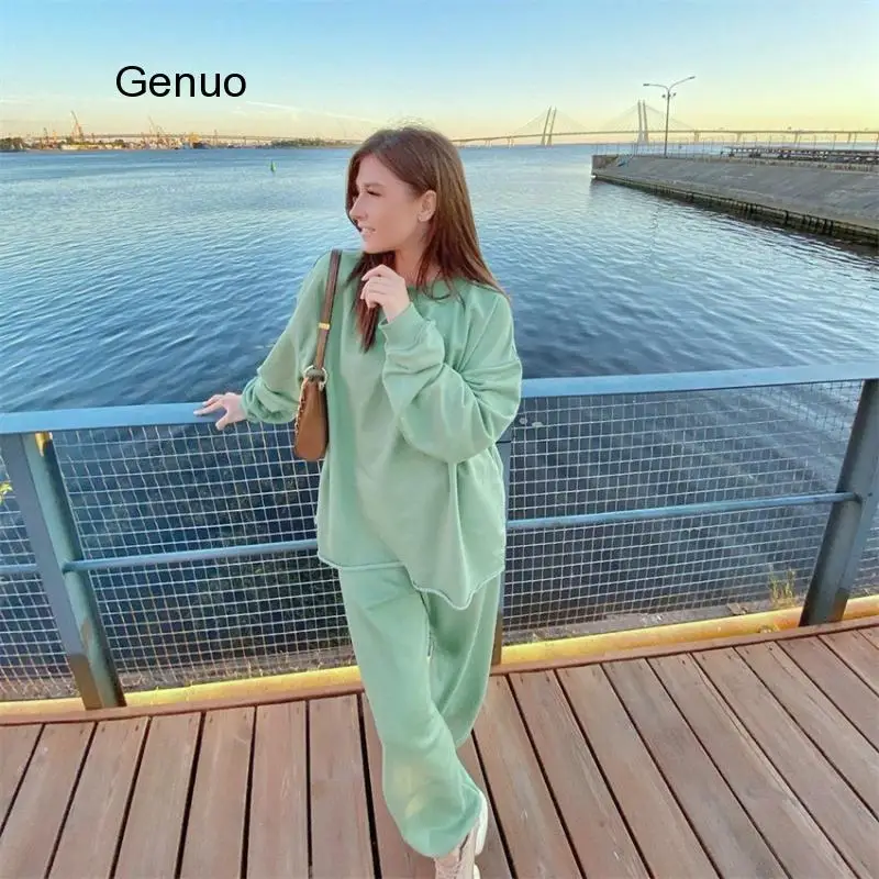 Женский спортивный костюм из свитшота и брюк повседневный Однотонный пуловер