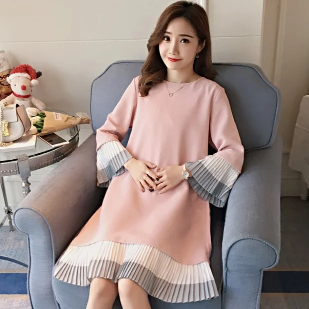 Spring Maternity Dresses Long Sleeve Pregnancy Chiffon Clothing Ruffles Casual Fashion Dress for Pregnant Women | Мать и ребенок