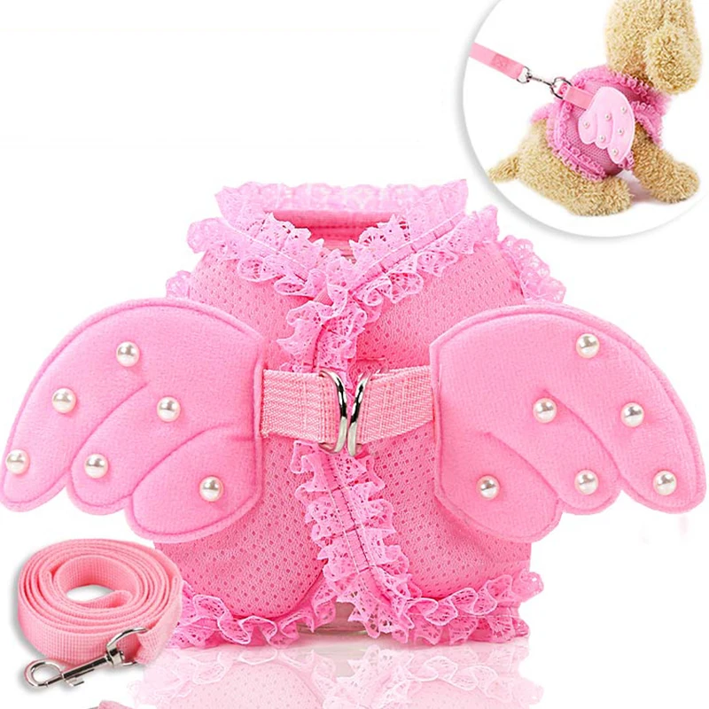 

Cute Chihuahua Dog Cat Harness Leash Angel Wing Set Pet Puppy Clothes Vest Small Dog Clothing For Pug French Bulldog Arnes Perro