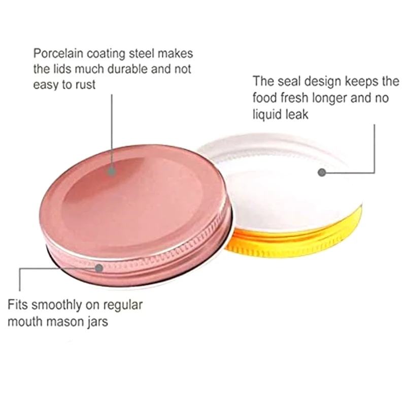 

40 Pack Mason Jar Lids Regular Mouth Canning Jar Lids Leak Proof Mason Storage Solid Caps(Silver,Gold,Rose Gold,Red)