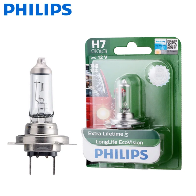 

Philips H7 12V 55W LongLife EcoVision Car Original Halogen Headlight 1500h Auto Lamp Genuine ECE PX26d 12972LLECO B1, 1X
