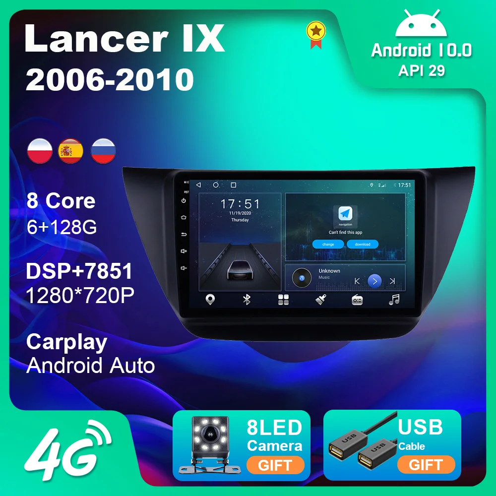 

6G+128G Android 10 Car Multimedia Video Player For Mitsubishi Lancer IX 2006-2010 Navigation GPS Stereo 2 din Radio 4G WIFI BT