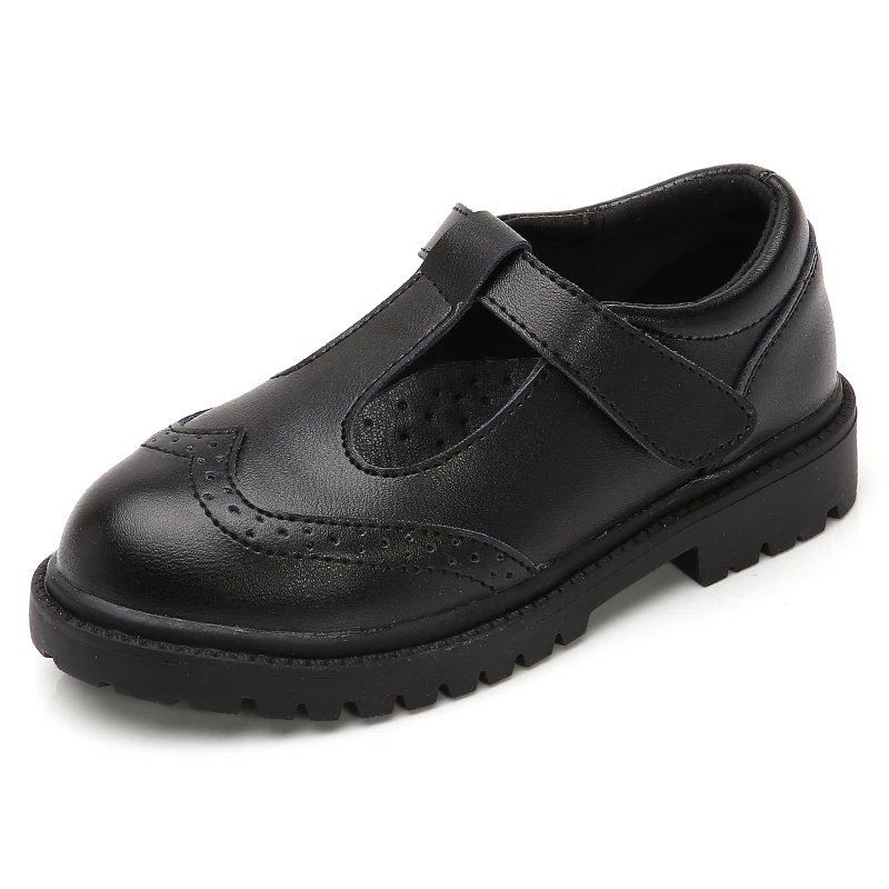 

Children Leather Shoes Pure Color Black Casual Shoes Kids Soft Leather Sneakers Flat Non-slip Rubber Bottom STQ017