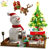 huiqibao santa claus christmas series building blocks with figures tree elk city bricks set toys for children friends xmas gift