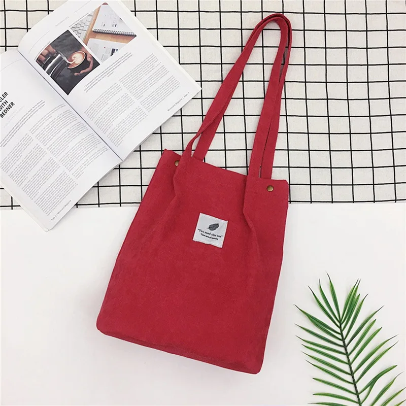 

Women Corduroy Shopping Bag Female Canvas Cloth Shoulder Bag Environmental Storage Handbag Reusable Foldable Eco Grocery Totes