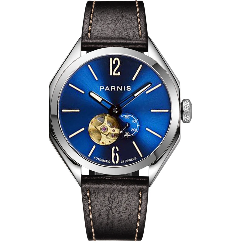 

Fashion PARNIS 43mm Blue Dial Automatic Mechanical Men Watches Sapphire Glass Japan Miyota Movement Watch 2021 Top Luxury Brand