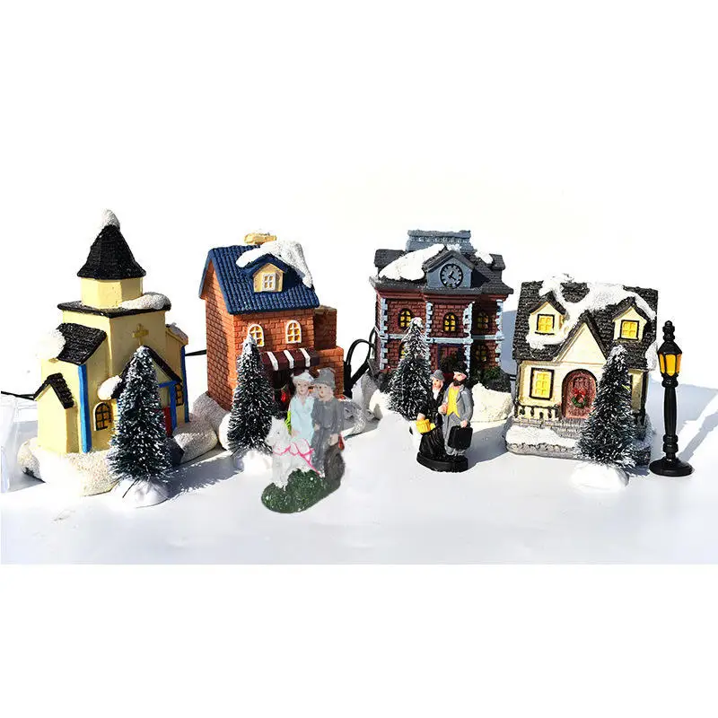 

led lights car accessories led Hot sell christmas village houses resin Home decoration pieces christmas doll figurine re