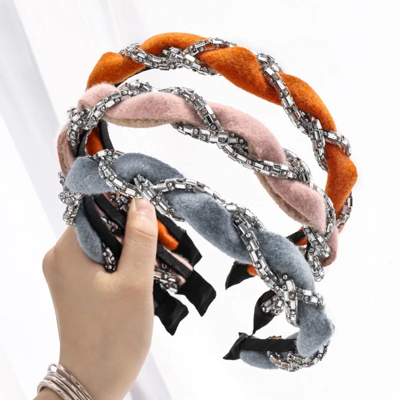 2020 винтажная повязка на голову стразы из шерстяной ткани ободок для волос