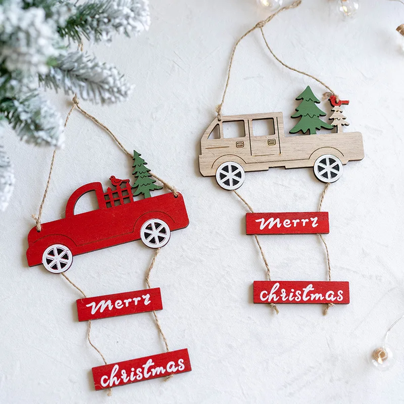 

New Christmas Wood Pendant Wooden Painted Xmas Tree Drop Ornaments Decorations for Home Kids Toys Gift Xmas New Year 2022