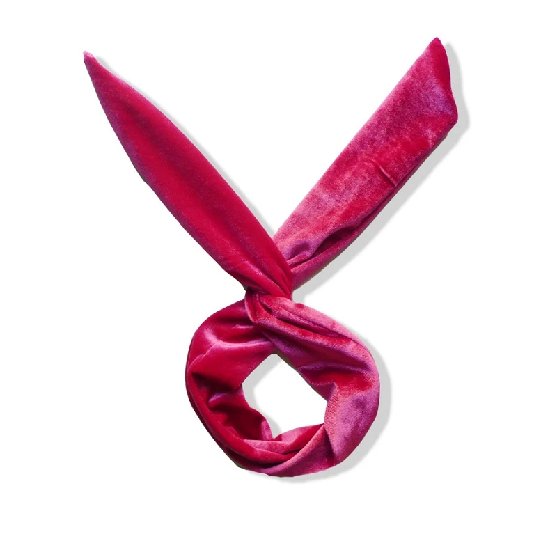 rose red Новинка, бархатная повязка для волос в виде кролика, повязка для волос, женские аксессуары для волос, тюрбан, повязка на голову, бандана, ободок с кроличьими ушками - Цвет: rose red