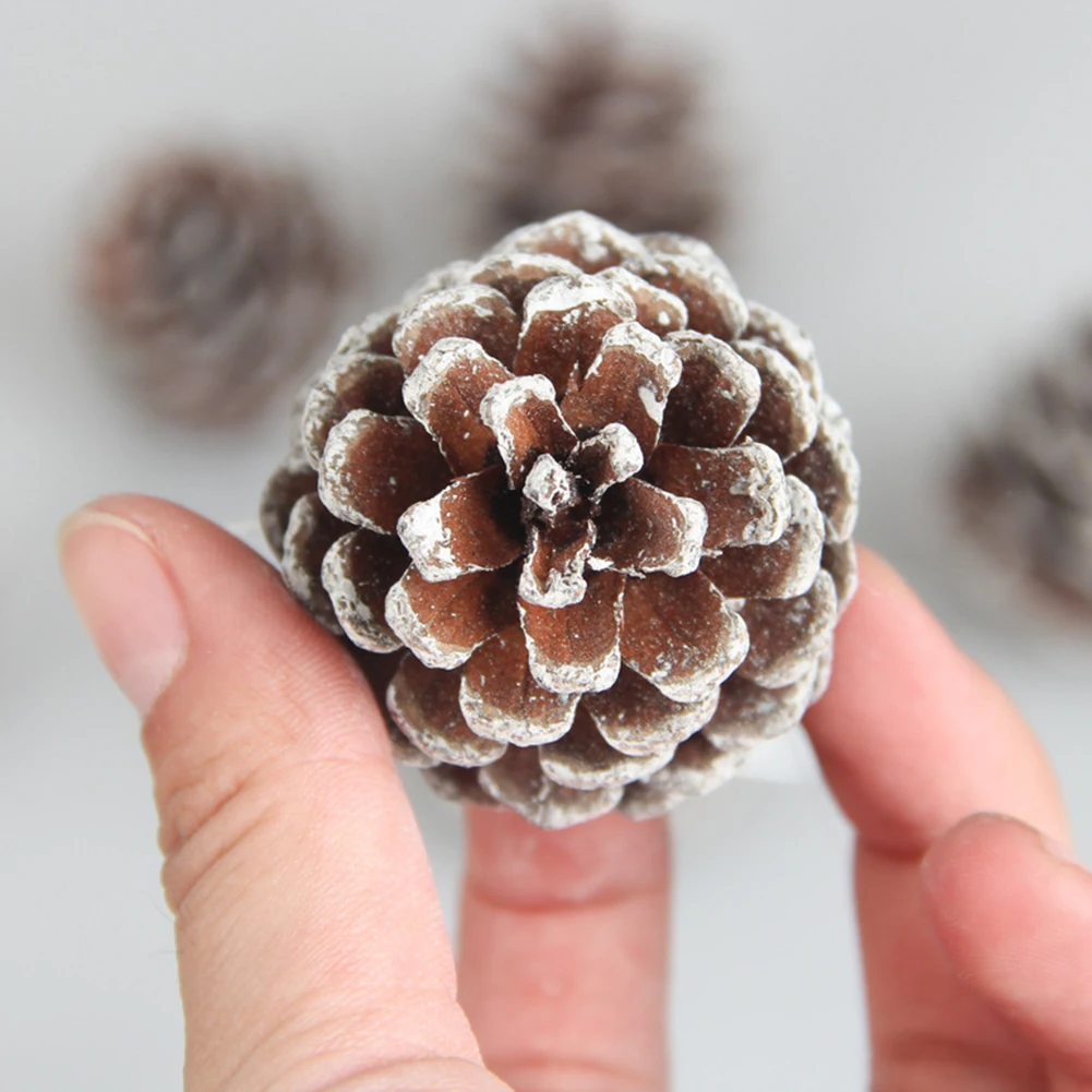 

6Pcs 5CM Christmas Tree Decoration Pine Cone Pendant Christmas Decoration Natural Pine Cone Dyed White Small Pine Cone Ornament