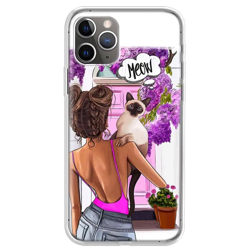 

Brown Hair Baby Mom Girl Queen Phone Case for Apple iphone 11 Pro XS Max XR X 7 8 6 6S Plus 5 5S SE 10 Ten Gift Silicone Coque C