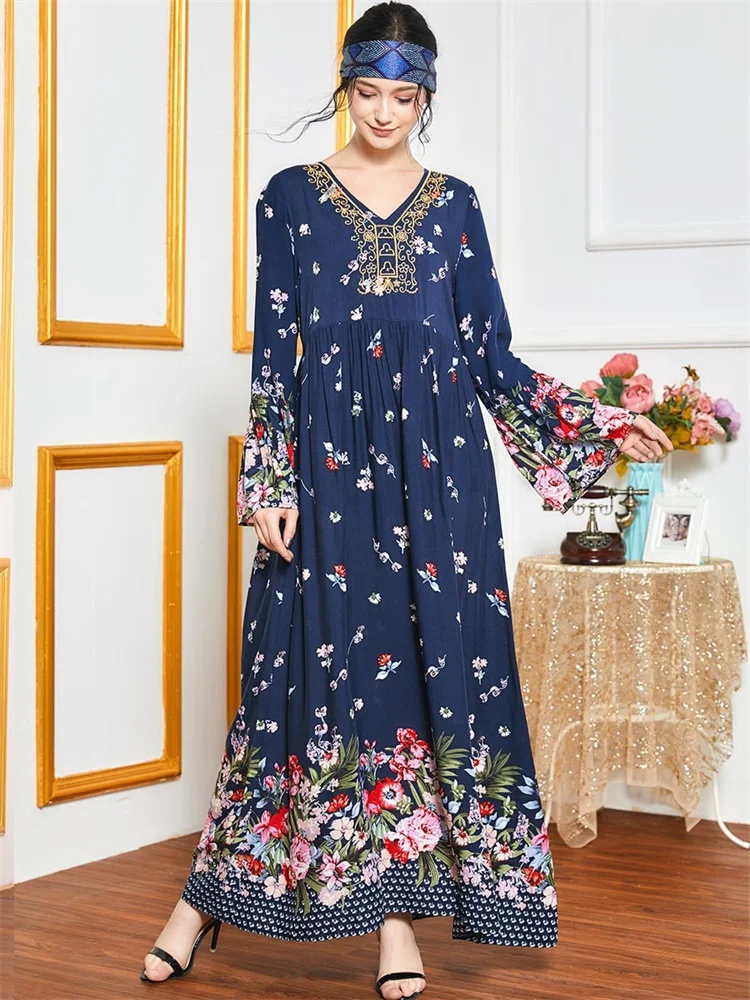 Женское платье с вышивкой Siskakia макси длинным рукавом глубоким вырезом и