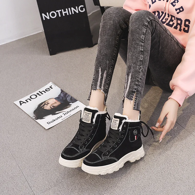 

High Top 2021 New Arrival Fashion Casual Women Shoes Add Cotton Ladies Sneaker Keeping Warm Lace Shoes Outdoor Height Increasing