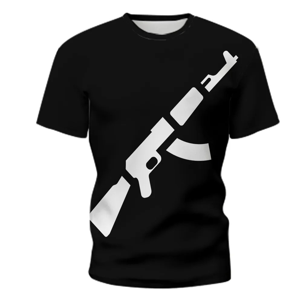 

2021 Ussr men's military AK47 T-shirt top summer fashion 3D printing short sleeve men's AK 47 rifle sport T-shirt for teens Boys