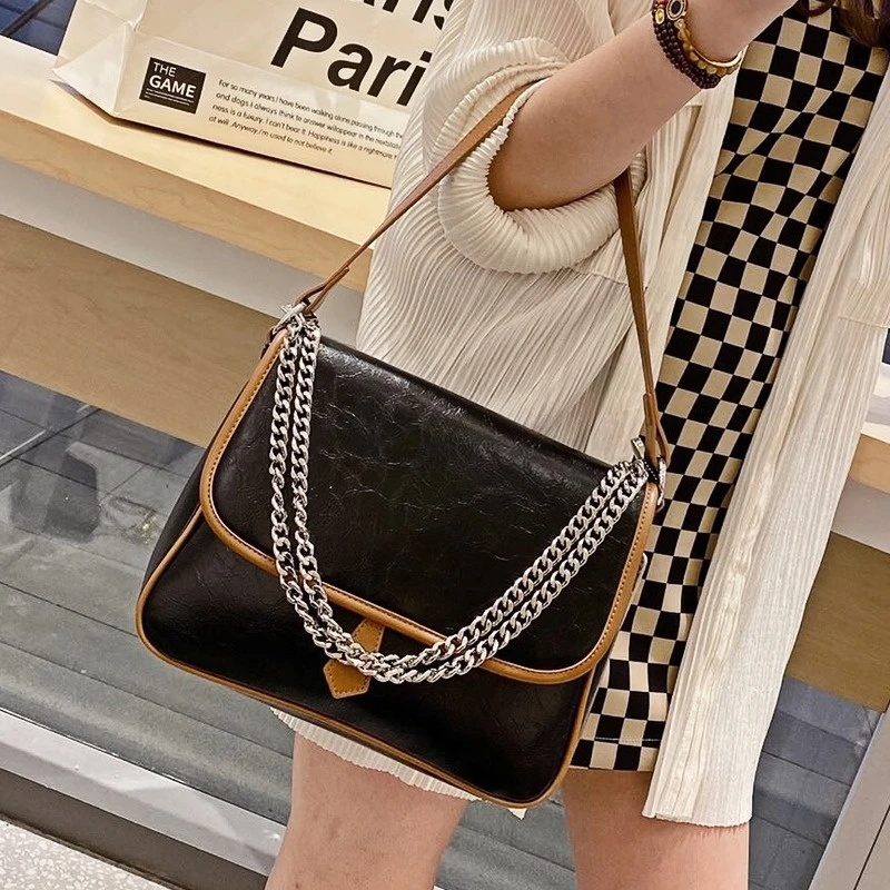

Vintage Women's Handbag Chain Shoulder Bags Microfiber Synthetic Leather Sac A Main New Designer Bolso Grande Mujer