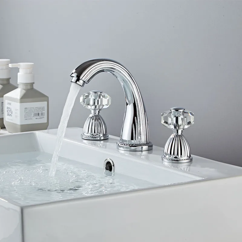 Роскошный хромированный смеситель для раковины с тремя отверстиями латунный