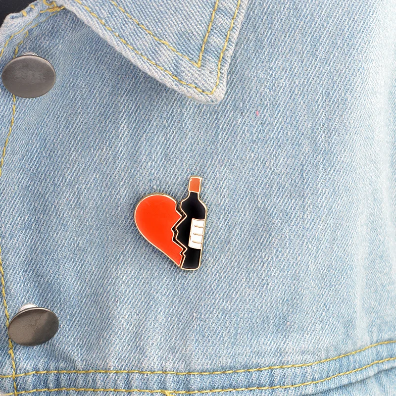 Cartoon Love Wine Stitching Alloy Brooch for Woman Badge Collar Shirt Enamel Pin Brooches Men Metal Jewelry Accesorios | Украшения и