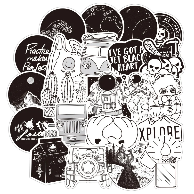 

50PCS Black and White VSCO Girl Cartoon Sticker For Skateboard Laptop Suitcase Motorcycle Car Decal Toys Children Stickers F4