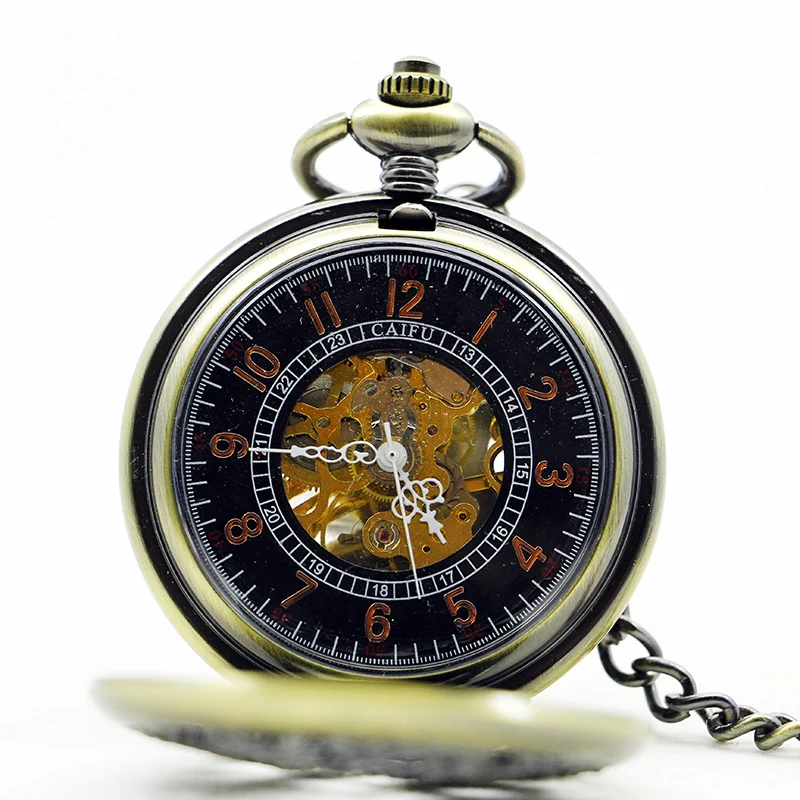 Flying Bird/dragon 3D Hollow Relief Mechanical Pocket Watch Bronze Antique Steampunk Fob Chain Manual Winding Clock Gift