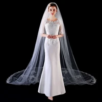 janevini ivory lace edge wedding veils with comb cathedral one layer applique tulle bridal veil wedding viel accessories 2021